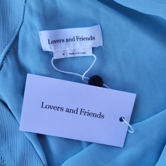 Lovers and Friends Cami Mini Dress V-Neckline Tie Spaghetti Straps Blue Medium - Picture 6 of 6